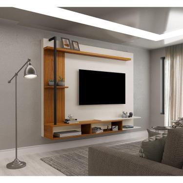 Imagem de Painel para TV 65" com Nichos e Aplique de Metal Ônix Malbec / Off White - Luapa