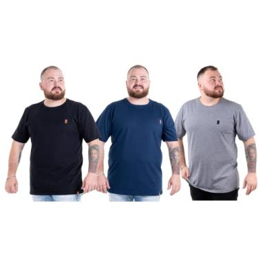 Imagem de Kit 3 Camisetas Camisas Blusas Básicas Masculinas Plus Size G1 G2 G3 Flero Cor:Preta Marinho Cinza Black;Tamanho:G3