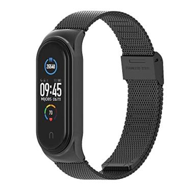 Imagem de pulseira inteligente Adequado para pulseira inteligente Xiaomi mi Band 3/4/5/6/7 Acessórios de cinta de aço inoxidável (Mi Band 3/4/5/6, Preto)