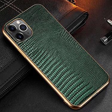 Imagem de Capa de telefone de couro genuíno com padrão de lagarto para iPhone 12 11 Pro Max Xr X Xs Max 11 Luxo Business Skin Cover Shell, verde, para iPhone 12 Pro