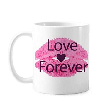 Imagem de Dia dos Namorados Rosa Lip Love Forever Caneca Cerâmica Cerâmica Café Porcelana Utensílios de Mesa