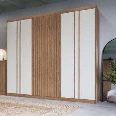 Imagem de Guarda Roupa 6 Portas 3 Gavetas Florence Móveis Castro - Macadâmia/Blanc