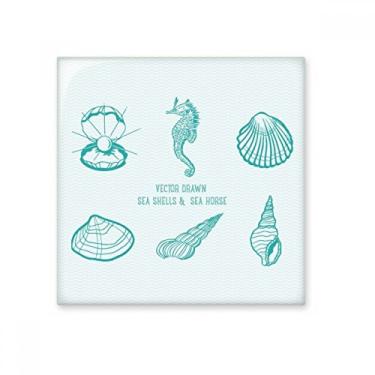 Imagem de Azulejo de cerâmica azul hipocampo com padrão de vida marinha brilhante decalque de tijolos esmaltados