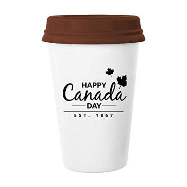 Imagem de Maple Leaf Happy Canada Day 4 Of July Slogan Mug Coffee Drinking Glass Cerâmica Cup Lid