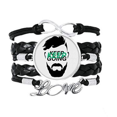 Imagem de OFFbb-USA Pulseira masculina Keep Face Move Forward acessório amor corda de couro torcido presente