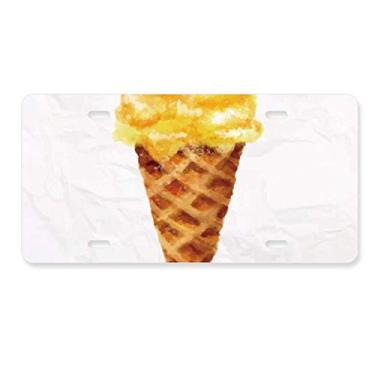 Imagem de DIYthinker Etiqueta de aço inoxidável para decoração de placa de licença de sorvete doce em aquarela amarela