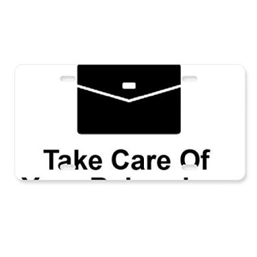 Imagem de DIYthinker Cuide de seus pertences, símbolo preto, placa de licença para decoração de carro, acessório de aço inoxidável
