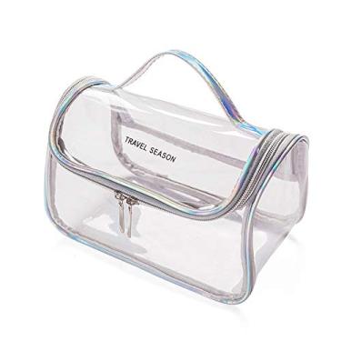 Imagem de NC Bolsa de cosméticos transparente de grande capacidade, bolsa de higiene pessoal simples à prova d'água, bolsa de armazenamento portátil para viagem
