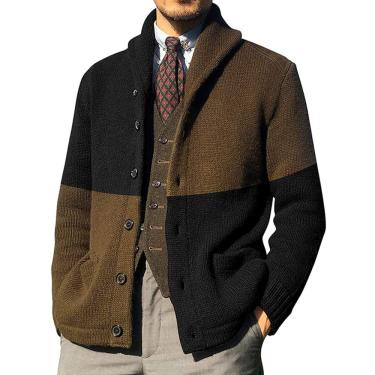 Imagem de Cardigã masculino com gola V, botões, cardigã com bolsos, suéter masculino de algodão macio