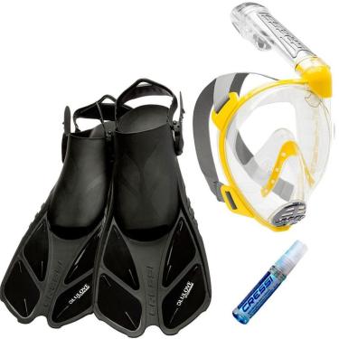 Imagem de Kit de Mergulho Máscara Full Face Cressi Duke + Nadadeira Bonete + Anti Fog Sea Gold-Unissex