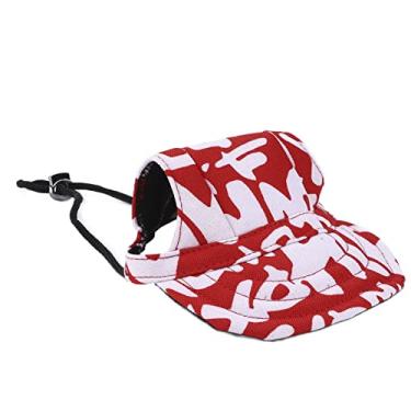 Imagem de Chapéu protetor solar para cães, 2 furos na parte superior de beisebol para cães com orifícios de orelha durável e respirável para uso diário para uso ao ar livre, animal de estimação para casa (letras vermelhas, GG)