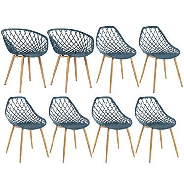 Imagem de Loft7, Kit - 2 cadeiras Clarice Nest com braços + 6 cadeiras Cloe - Azul petróleo