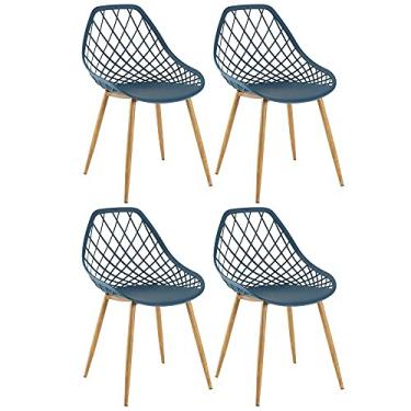 Imagem de Loft7, Kit 4 Cadeiras Clarice Cloe em Polipropileno e Metal Sala de Jantar Cozinha Jardim Varanda Cafeteria, Azul Petroleo