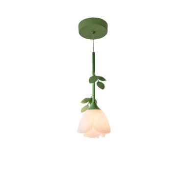 Imagem de Lustre Pendente Metal Verde Flores Rosinha 1 Lâmpada