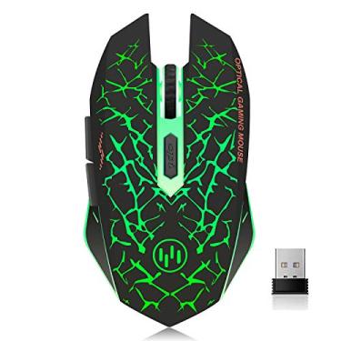 Imagem de VEGCOO C12 Mouse sem fio para jogos, mouse recarregável, clique silencioso, mouse sem fio com 6 botões, mouse para jogos de PC, tecnologia avançada com 2,4 GHz até 2400 DPI para PC, laptop (verde)