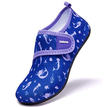 Imagem de Limberun Sapatos aquáticos para meninos e meninas, sapatos esportivos aquáticos, secagem rápida, descalço, leve, piscina, praia, meias antiderrapantes para sapatos infantis, Sereia - roxo, 4-4.5 Big Kid