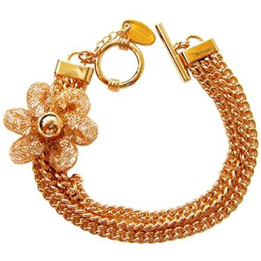 Imagem de Navachi Bracelete Az3113b banhado a ouro rosa 18 k com flor de cristal 18,5 cm, liga metálica, Zircônia