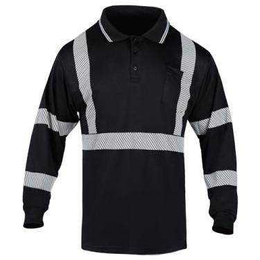Imagem de FONIRRA Camisas polo de segurança de alta visibilidade manga longa Hi Vis camisa reflexiva para trabalho com parte inferior preta, Preto, 3G