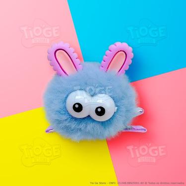 Imagem de Monstrinho Bolinha de Pelúcia Pequeno Presilha Cabelo Maluco Bichinho Olhos Grandes Fofo Engraçado Azul
