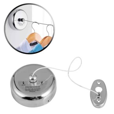 Imagem de Varal Retrátil De Parede Para Secagem Roupas Em Aço 1,8M Corda Invisível Mágico Automático Banheiro