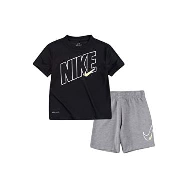 Imagem de Nike Conjunto de duas peças de camiseta e shorts com estampa Dri-FIT para bebês meninos (infantil), Cinza fumê mesclado, 4