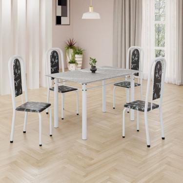 Imagem de Conjunto de Mesa Retangular 120x75cm Tampo Granito Topázio 4 Cadeiras Lavínea Preto Floral/ Branco