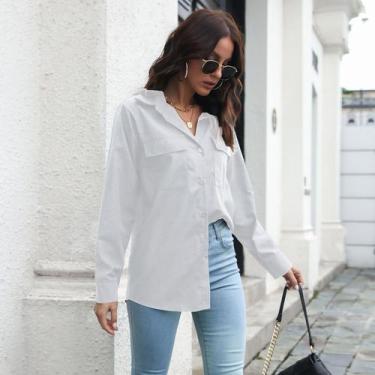 Imagem de Camisa Off Shoulder Com Manga Longa De Bolso Para Mulheres S - Lightbe