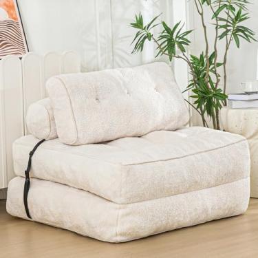 Imagem de MAXYOYO Sofá-cama dobrável, cadeira conversível com travesseiro, colchão dobrável com suporte para as costas, sofá dobrável portátil, tecido felpudo confortável para sala de estar, apartamento, bege