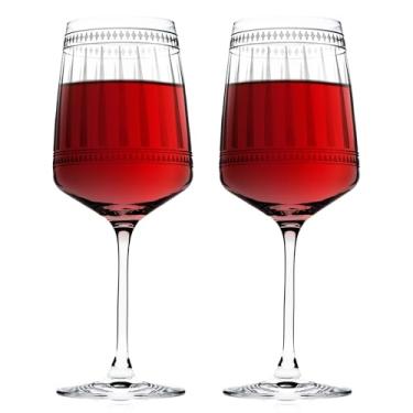 Imagem de Caskata Conjunto de 2 taças de vinho tinto de design exclusivo | Conjunto artesanal de copos de cristal sem chumbo feito à mão para vinhos tintos | Conjunto exclusivo de utensílios de bebida para