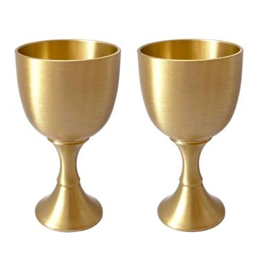 Imagem de UPTALY 2 peças mini taças de latão (6.2 cm x 3.6 cm, 20 ml/por), ouro, copo de saquê de metal, mini taças de vinho, copo shochu de cobre, para jantar, decoração, casamento, festa, aniversário