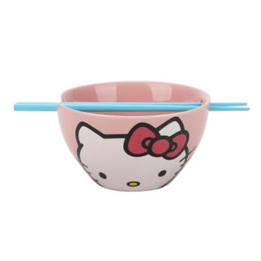 Imagem de Bioworld Hello Kitty Tigela de ramen rosa com pauzinhos de 590 ml