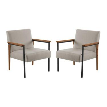 Imagem de Kit 2 Poltronas Para Sala Trindade Estilo Industrial Linho - Sanna Dec