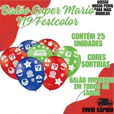 Imagem de Balao N9 Tema Super Mario Decoraçao Evento Festa Bexiga - Crgfestas