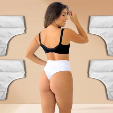 Imagem de Kit 4 Calcinha Fio Duplo Cintura Alta Modeladora Rupee, GG, Branco
