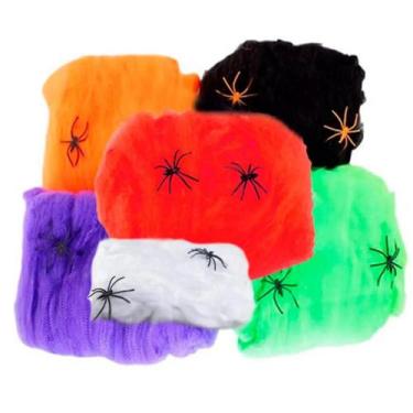 Imagem de Teias Coloridas de Aranha Artificial Decoração de Halloween Com 2 Aran
