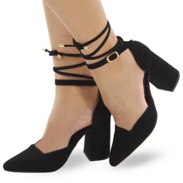 Imagem de Sapato Scarpin Re&Ton Bico Fino Salto Médio Grosso SC8, Preto, 38