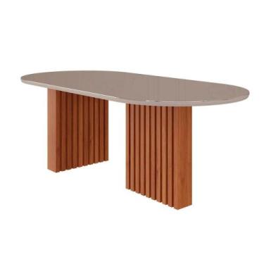Imagem de Mesa de Sala Jantar Ester c/Tampo Madeirado Vidro Oval 210x100cm Cinam