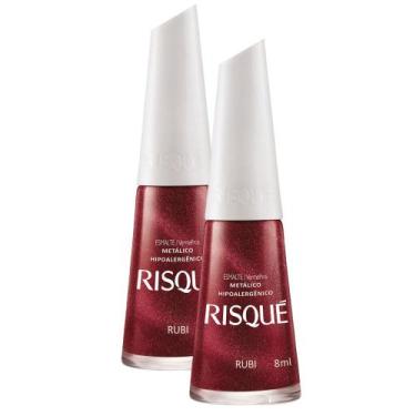 Imagem de Kit 2 Esmalte Risqué Cor Rubi Hipoalergênico Metálico com 8ml