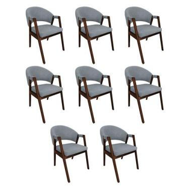 Imagem de Kit 8 Cadeiras de Jantar Madeira Maciça Mel Premium Helen Linho Cinza 
