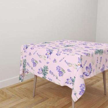 Imagem de Toalha De Mesa Quadrada Tecido Oxford  Lavanda Flores TL327  140x140cm