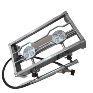 Imagem de Fogão Fogareiro Inox Alta Pressão Duas Bocas Caminhoneiro Portátil Com