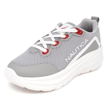 Imagem de Nautica Tênis infantil com cadarço | Tênis de corrida confortável para meninos e meninas | Criança pequena/criança grande, Cinza, branco, vermelho-mariln, 15
