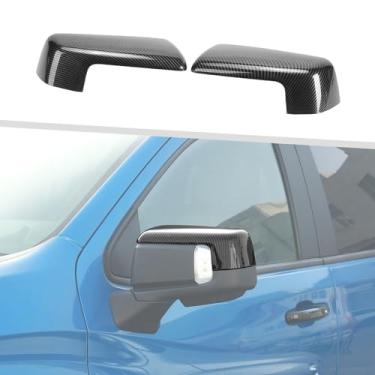 Imagem de Jimen Compatível com Chevrolet Silverado/GMC Sierra 2019-2024, 1 par de capa de acabamento de tampa de espelho retrovisor (fibra de carbono)