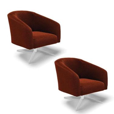Imagem de Kit 2 Poltronas Giratória Stella Bouclê Terra Base Cromada - D`rossi