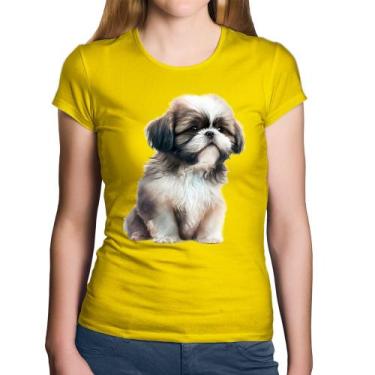 Imagem de Baby Look Algodão Cachorro Shih Tzu Filhote - Foca na Moda, Amarelo, P