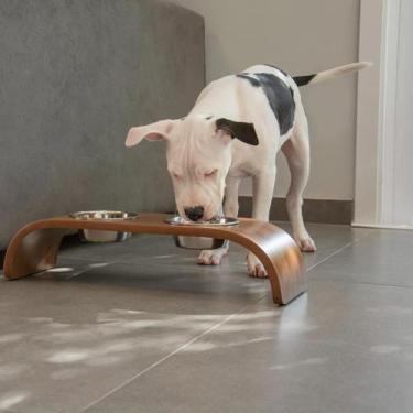 Imagem de Comedouro de Cachorro e Gato Pet Elevado Duplo Grande Teseu Cor Noguei