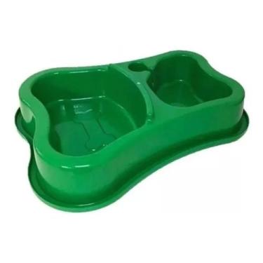 Imagem de Comedouro duplo osso 460x300ml classica - verde - PET TOYS 