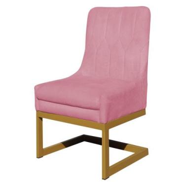 Imagem de Cadeira Valentina Para Cozinha Base Dourada Suede Rosa - Belliv Decor