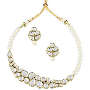 Imagem de Aheli Elegante conjunto de brincos de colar com contas sintéticas Kundan para festas e bijuterias indianas da moda para mulheres, Metal