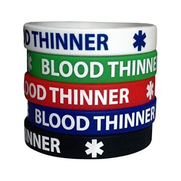 Imagem de Pulseiras de silicone antisangue – alerta médico de identificação – pacote com 5 pulseiras – pulseira médica – tamanho adulto para homens e mulheres 19,8 cm, Large, Silicone, Sem Pedra Preciosa